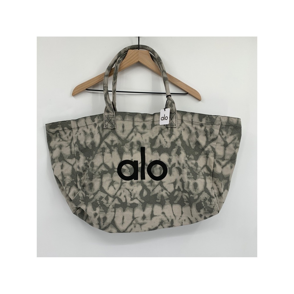 Alo Yoga Shopper Tote Unisex OS Gray Tie Dye Canvas Large Gym Travel Bag NEW
